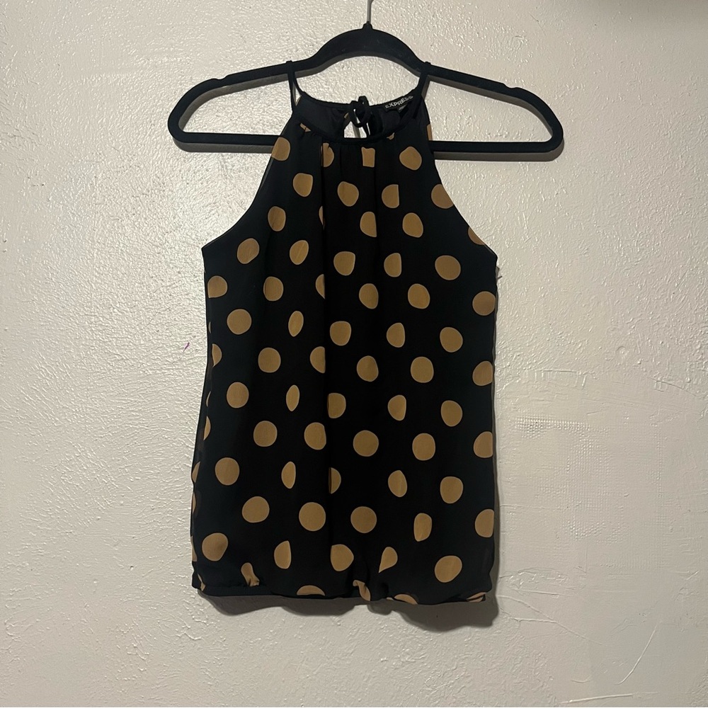 EXPRESS Black Polka Dots Sleveless Tank Top Blouse Elastic Waist, Size XS‎